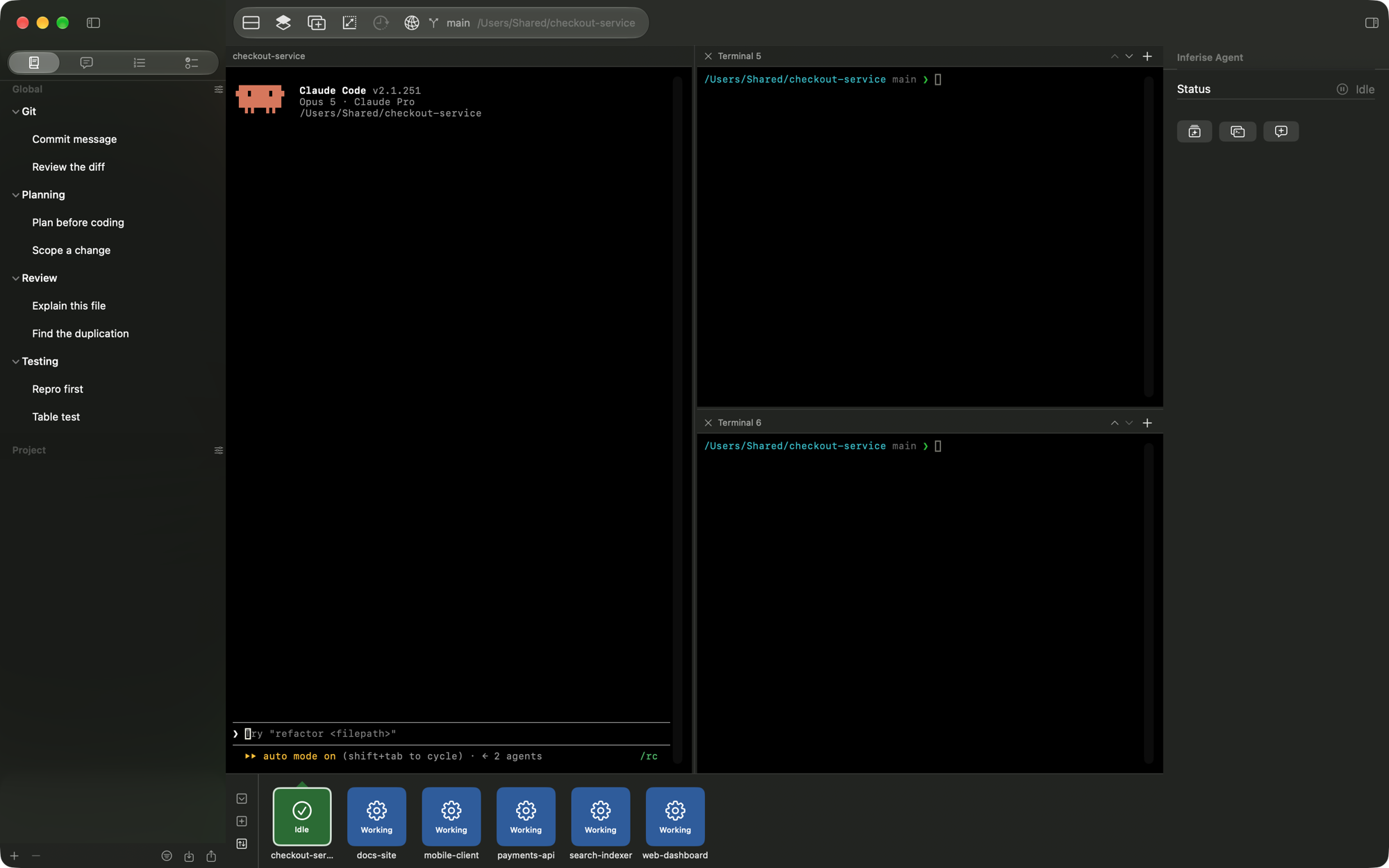 Inferise Code showing six projects on the Project Status Ribbon